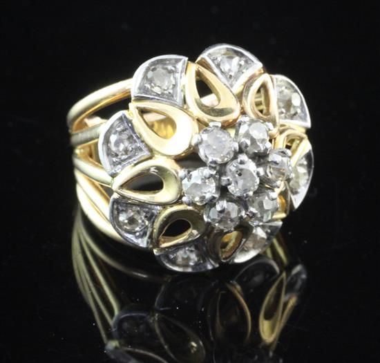 A 1960s? French 18ct gold and diamond set dress ring, size H.